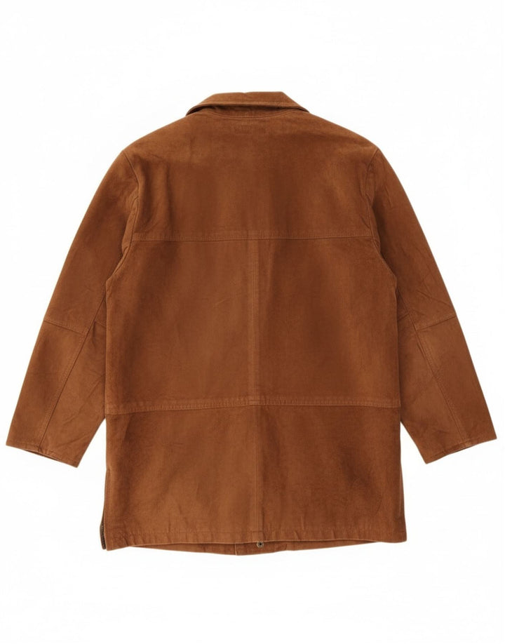 Sobretudo feminino de camurça Sauria EU 44 XL couro marrom