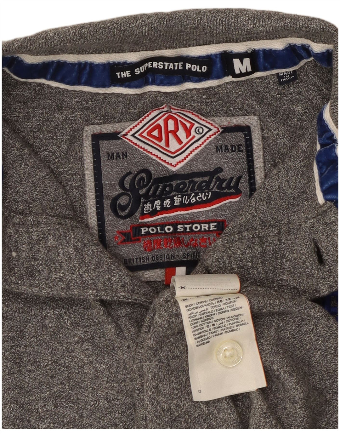 Camisa polo masculina SUPERDRY gráfica cinza médio algodão