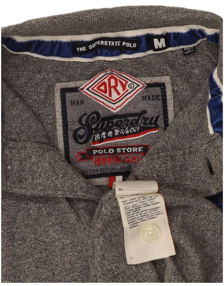 Camisa polo masculina SUPERDRY gráfica cinza médio algodão