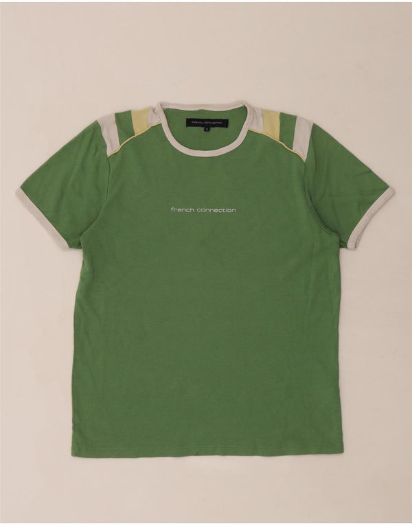 Camiseta gráfica masculina French Connection Top pequeno algodão colorblock verde