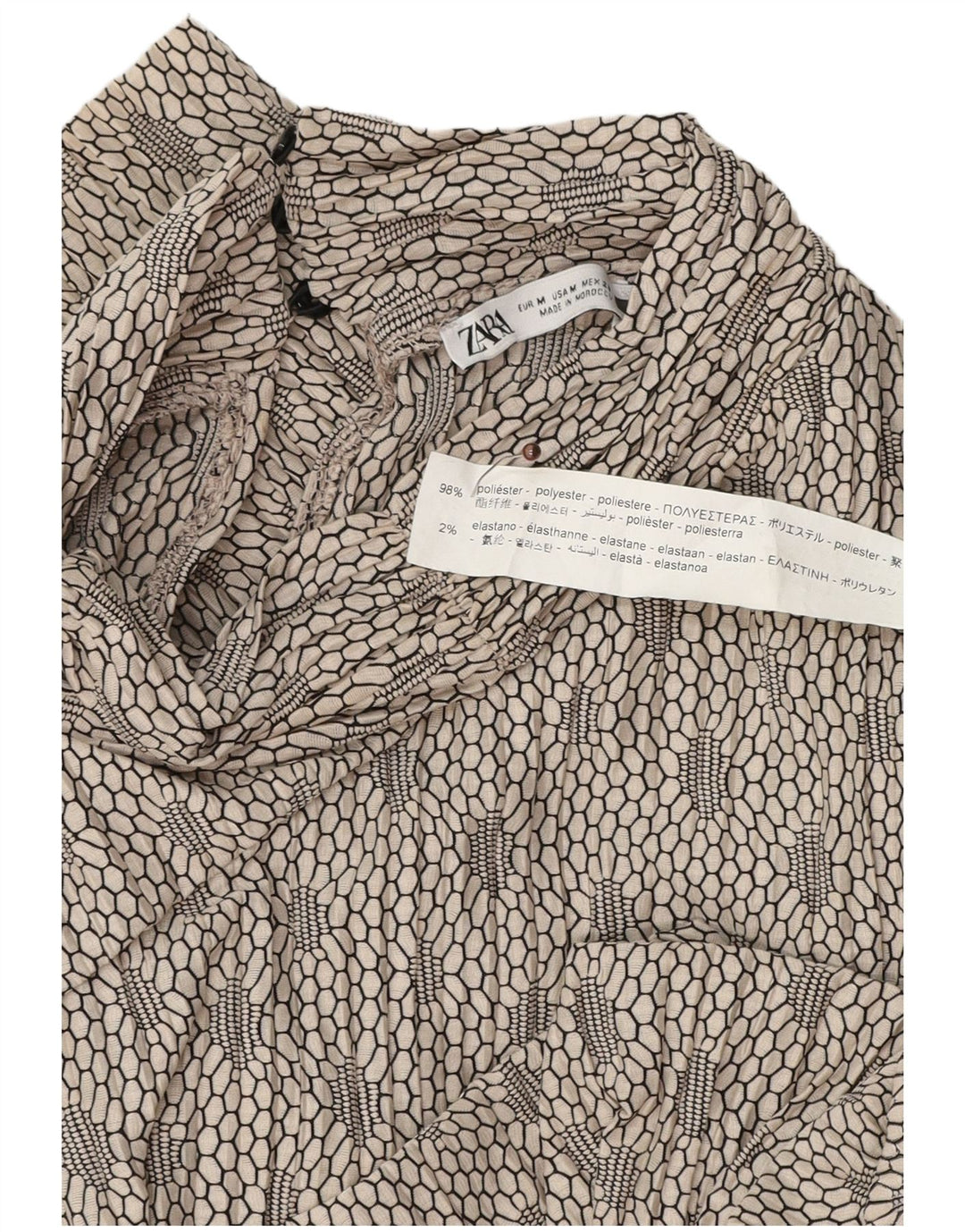Zara blusa feminina oversized manga comprida top Reino Unido 14 cinza médio geométrico