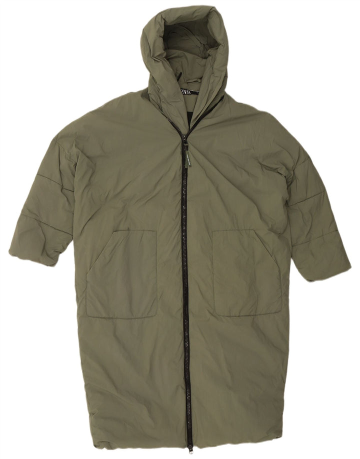 Zara Womens Hooded Oversized acolchoado casaco UK 10 pequeno verde poliamida