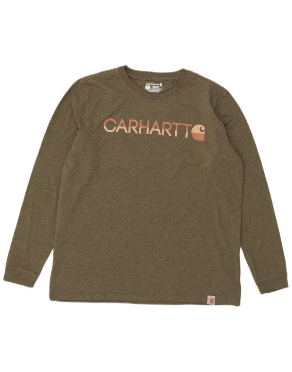 Top feminino Carhartt com estampa solta e manga comprida EUA 12/14 grande cáqui