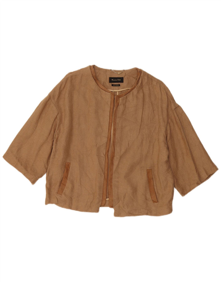 Jaqueta blazer feminina Massimo Dutti manga 3/4 aberta Reino Unido 16 grande linho marrom