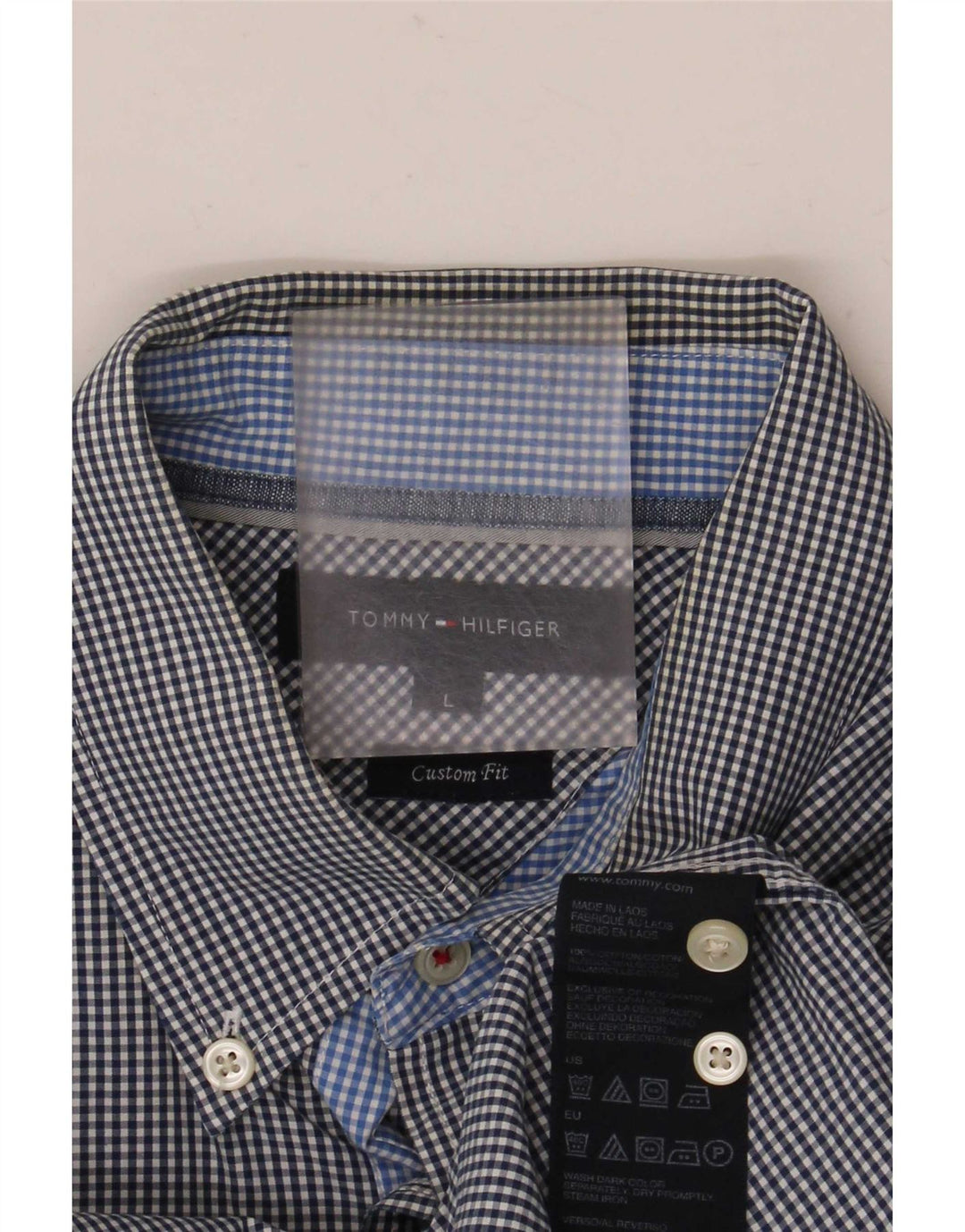 Camisa masculina Tommy Hilfiger Custom Fit grande algodão guingão azul