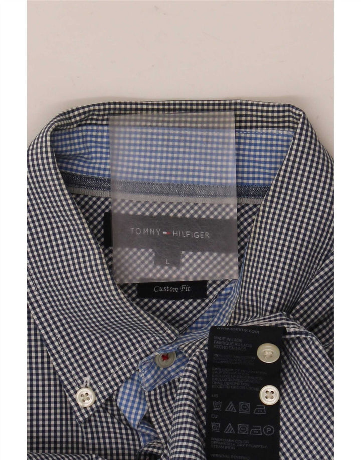 Camisa masculina Tommy Hilfiger Custom Fit grande algodão guingão azul