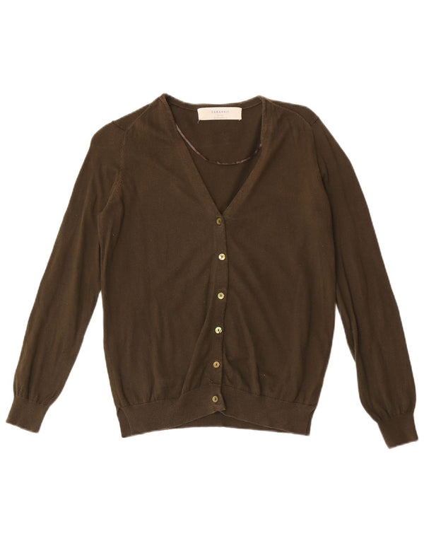 Suéter cardigã feminino Zara UK 12 médio cáqui