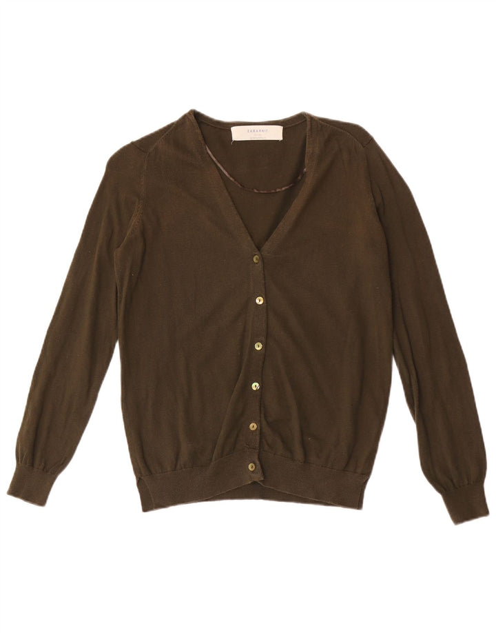 Suéter cardigã feminino Zara UK 12 médio cáqui