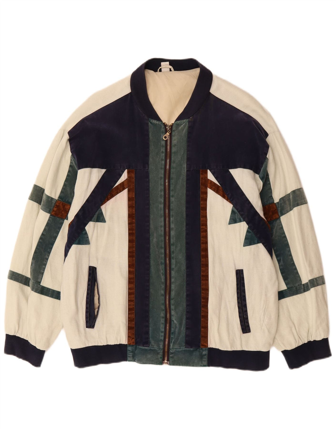 Jaqueta bomber masculina VINTAGE de ajuste solto Reino Unido 36 pequeno bloco colorido branco