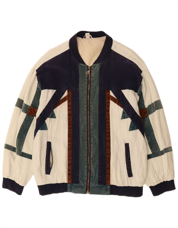 Jaqueta bomber masculina VINTAGE de ajuste solto Reino Unido 36 pequeno bloco colorido branco