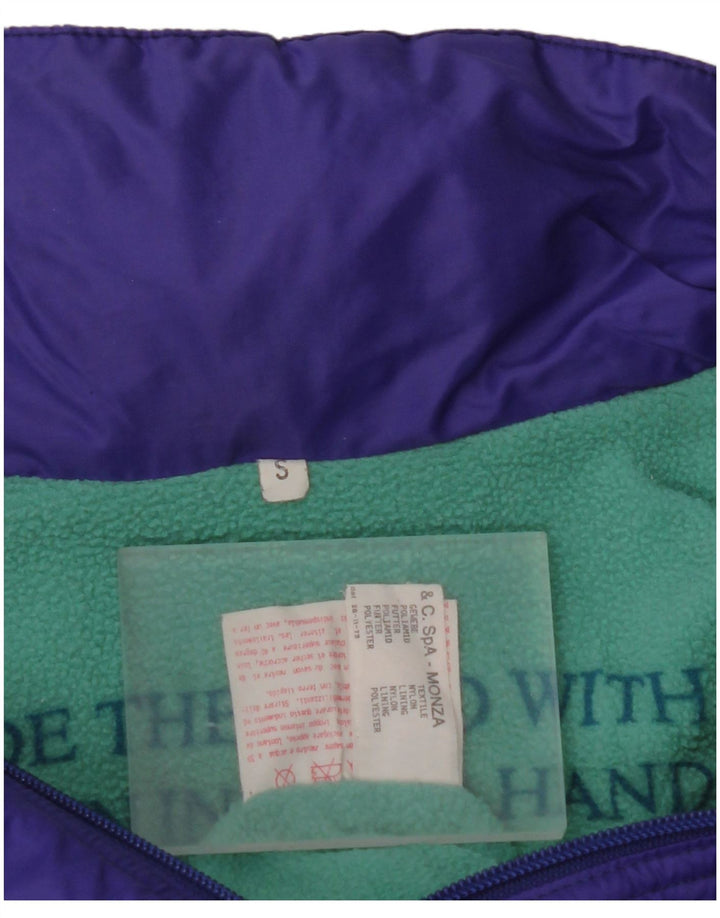 Jaqueta anorak masculina VINTAGE com capuz e ajuste solto Reino Unido 36 pequeno bloco colorido roxo