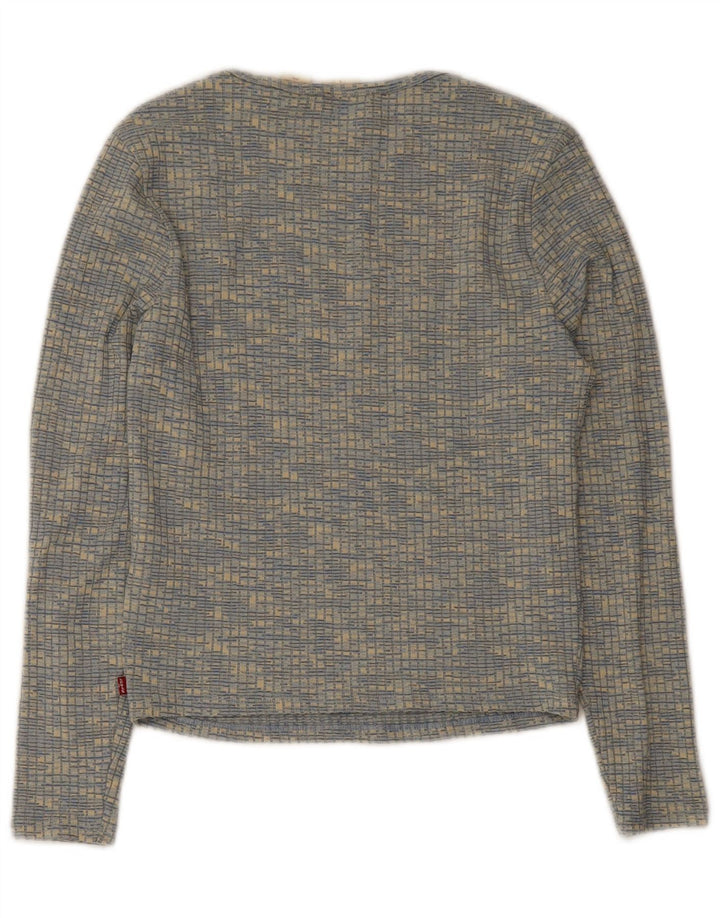 Top feminino Levi's manga comprida UK 14 grande poliéster manchado azul