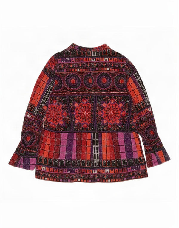 Blusa feminina vintage com gravata frontal UK 16 grande floral multicolorida