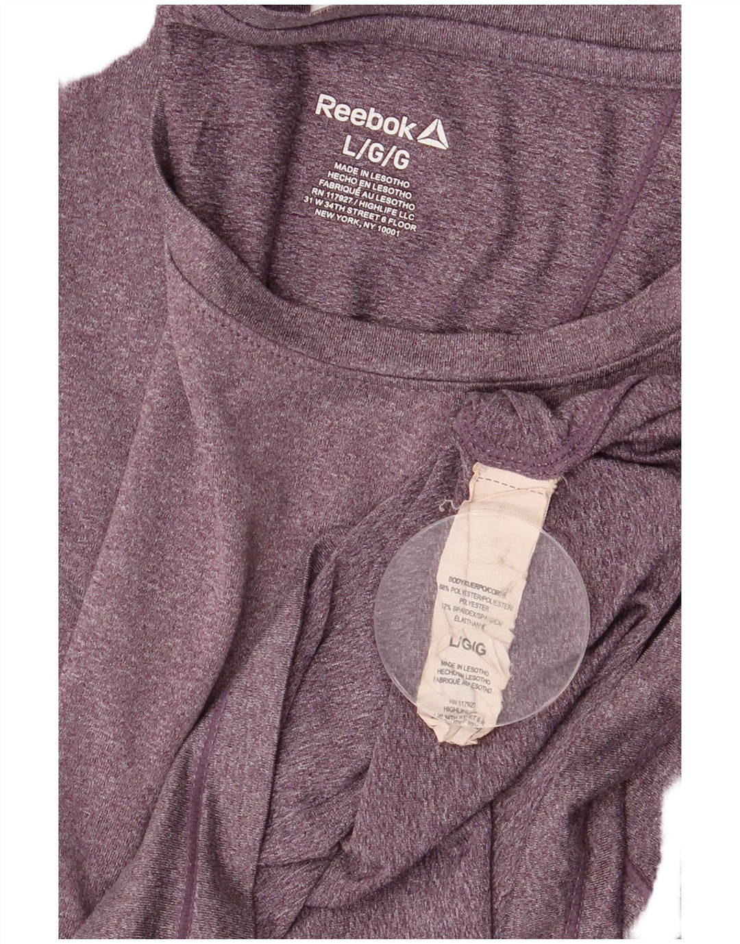 Top feminino Reebok manga comprida UK 16 grande algodão roxo