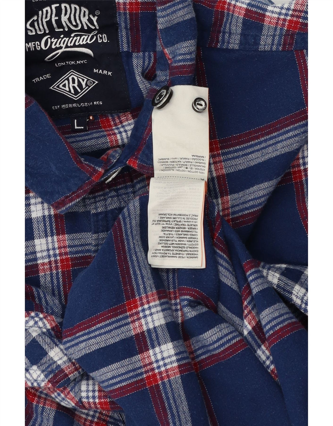 Camisa masculina de flanela Superdry grande algodão xadrez azul marinho