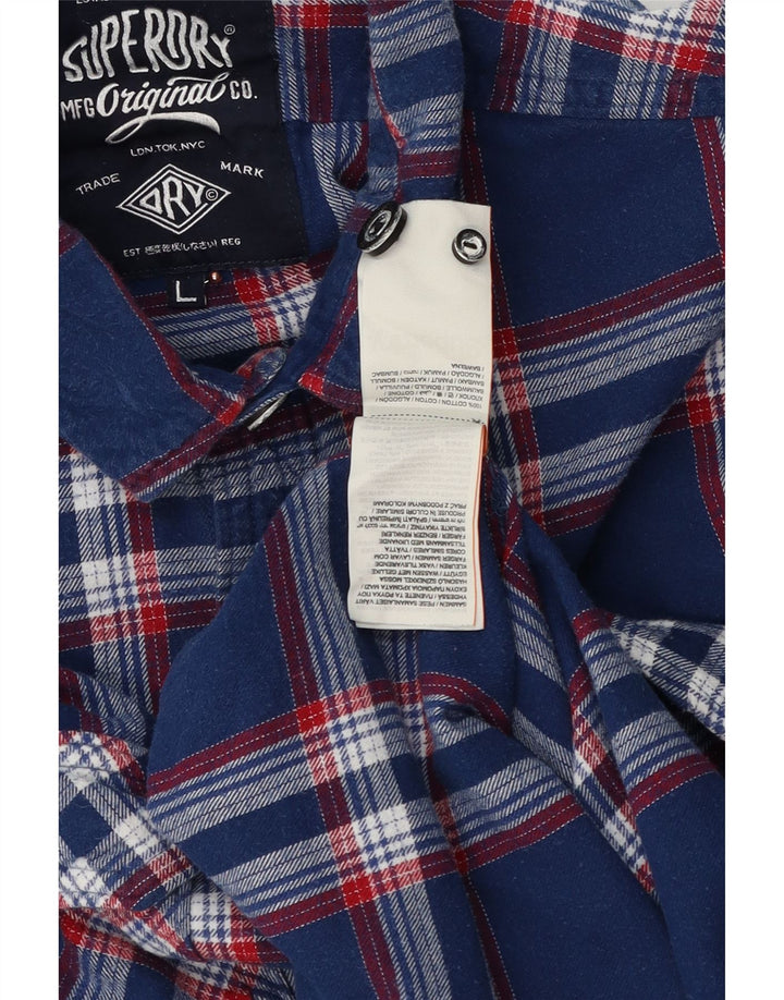 Camisa masculina de flanela Superdry grande algodão xadrez azul marinho