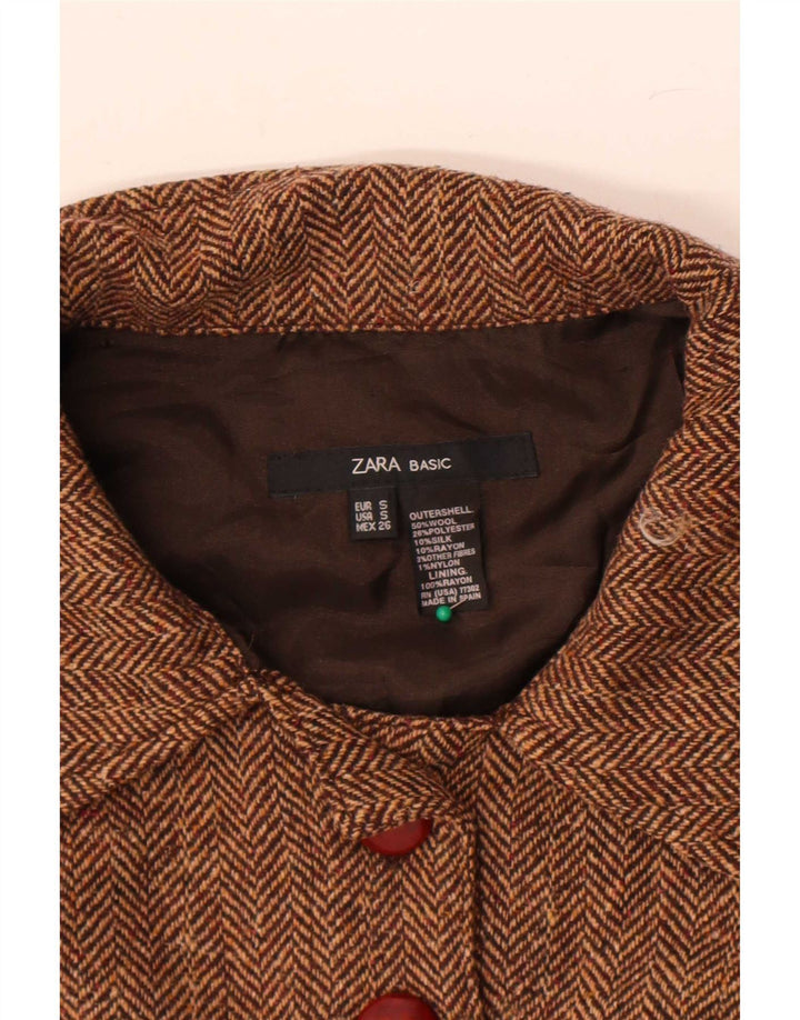 Jaqueta Bolero Feminina Zara Reino Unido 10 Lã Espinha de Peixe Marrom Pequena