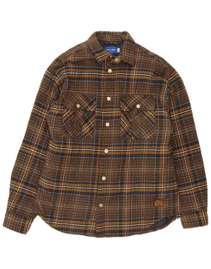 Camisa masculina de flanela de lenhador Jack & Jones grande algodão xadrez marrom