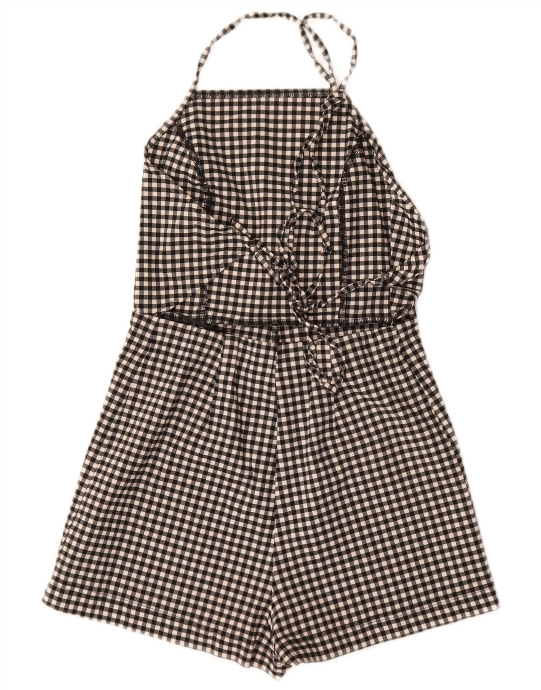Topshop feminino halter playsuit Reino Unido 10 pequeno preto gingham viscose
