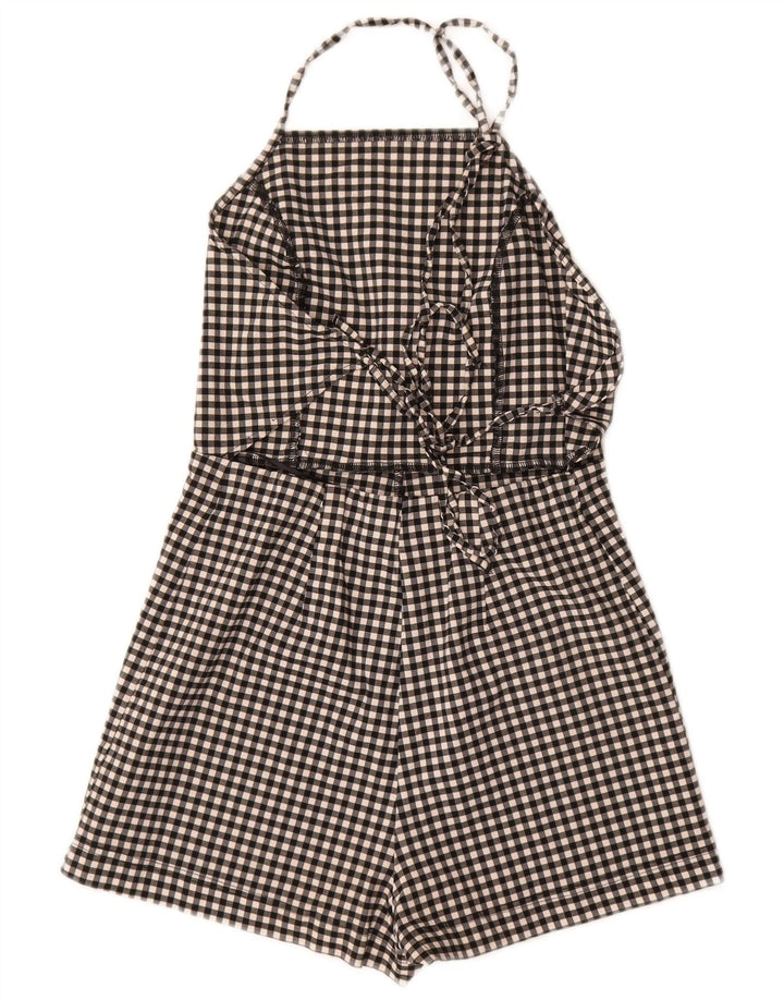 Topshop feminino halter playsuit Reino Unido 10 pequeno preto gingham viscose
