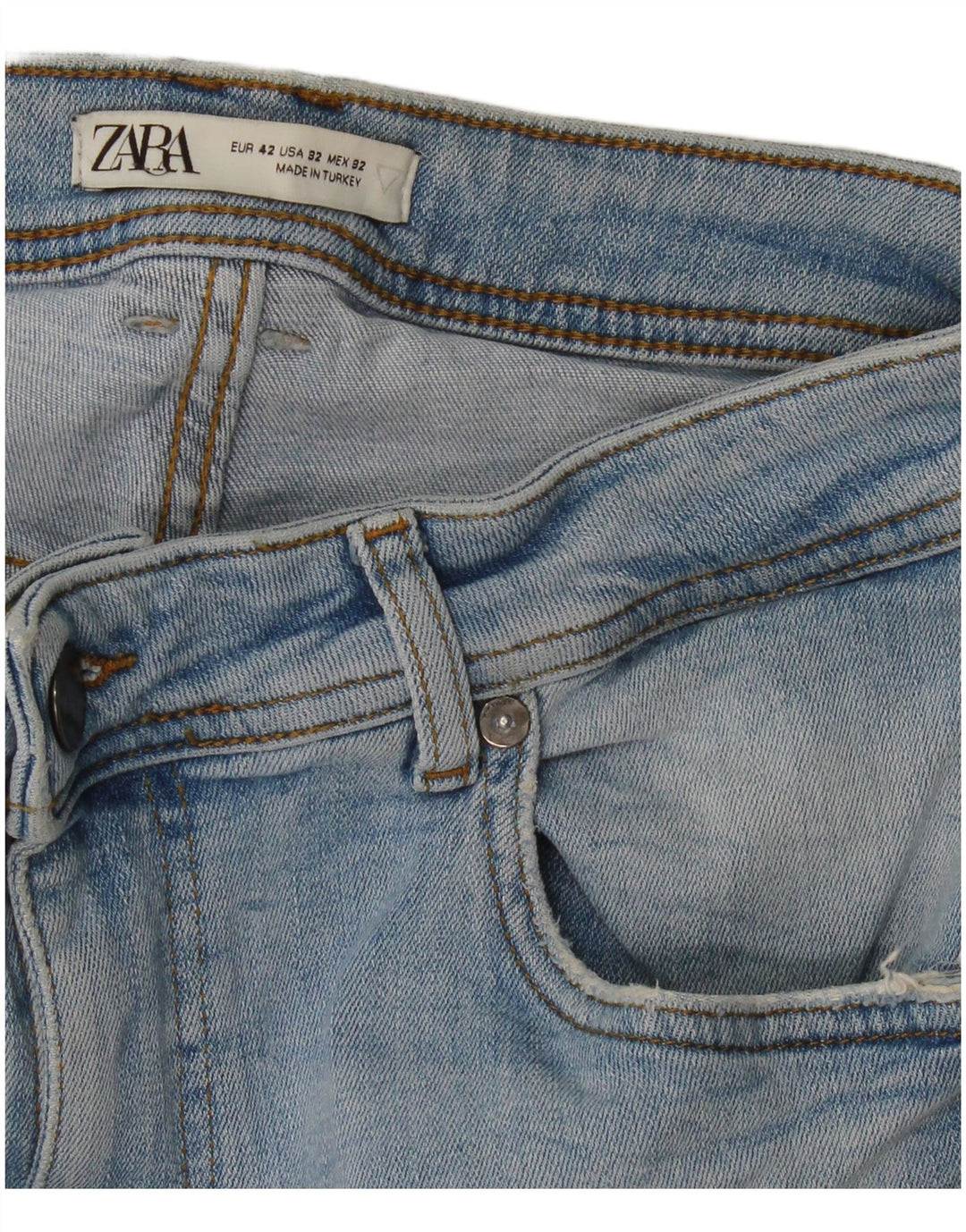 Zara Calça jeans masculina cortada EU 42 Grande W32 L25 Azul