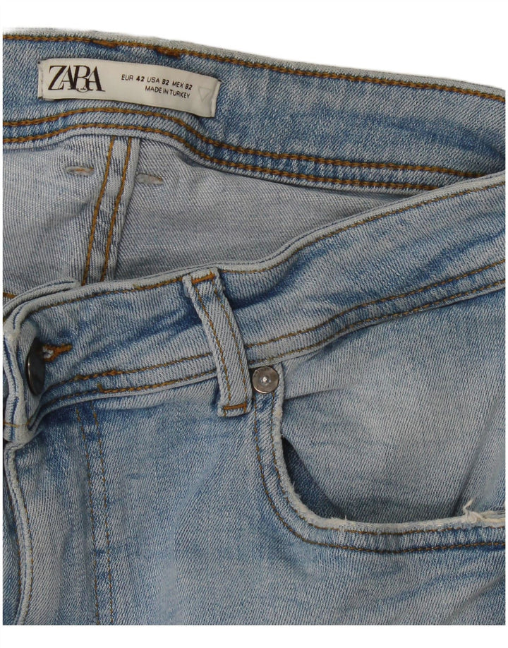 Zara Calça jeans masculina cortada EU 42 Grande W32 L25 Azul