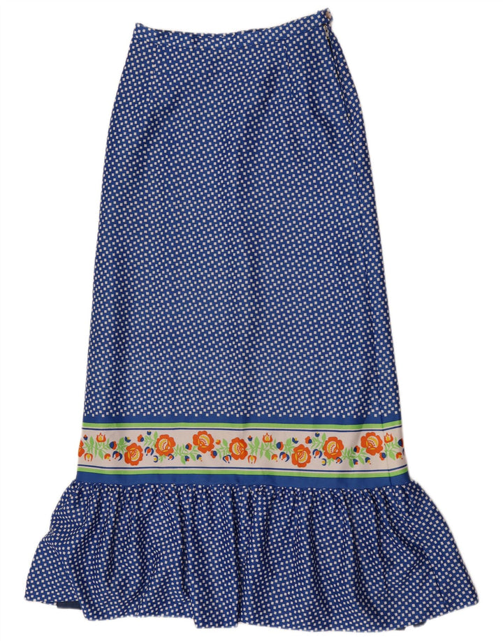 Saia maxi feminina vintage W28 azul médio geométrico