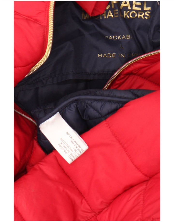 Jaqueta acolchoada com capuz feminino Michael Kors Reino Unido 16 grande nylon vermelho