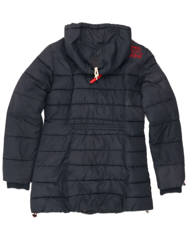 Jaqueta acolchoada com capuz feminina Superdry UK 14 grande poliéster azul marinho