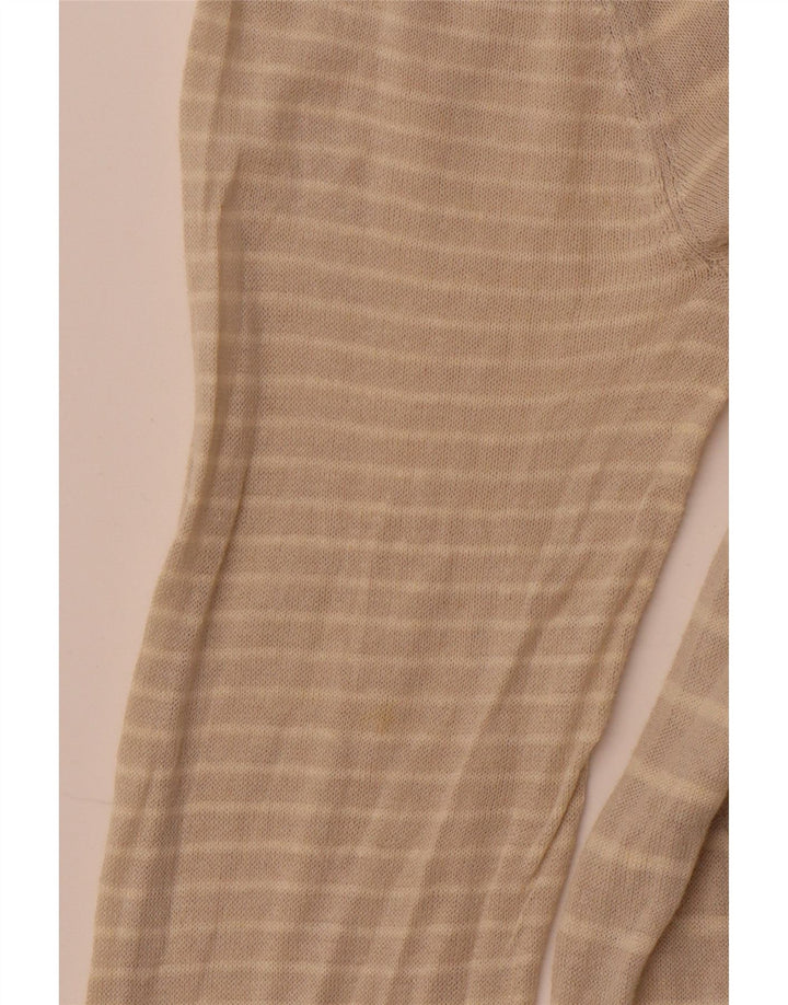 Suéter cardigã feminino WHITE STUFF Reino Unido 14 linho listrado bege grande