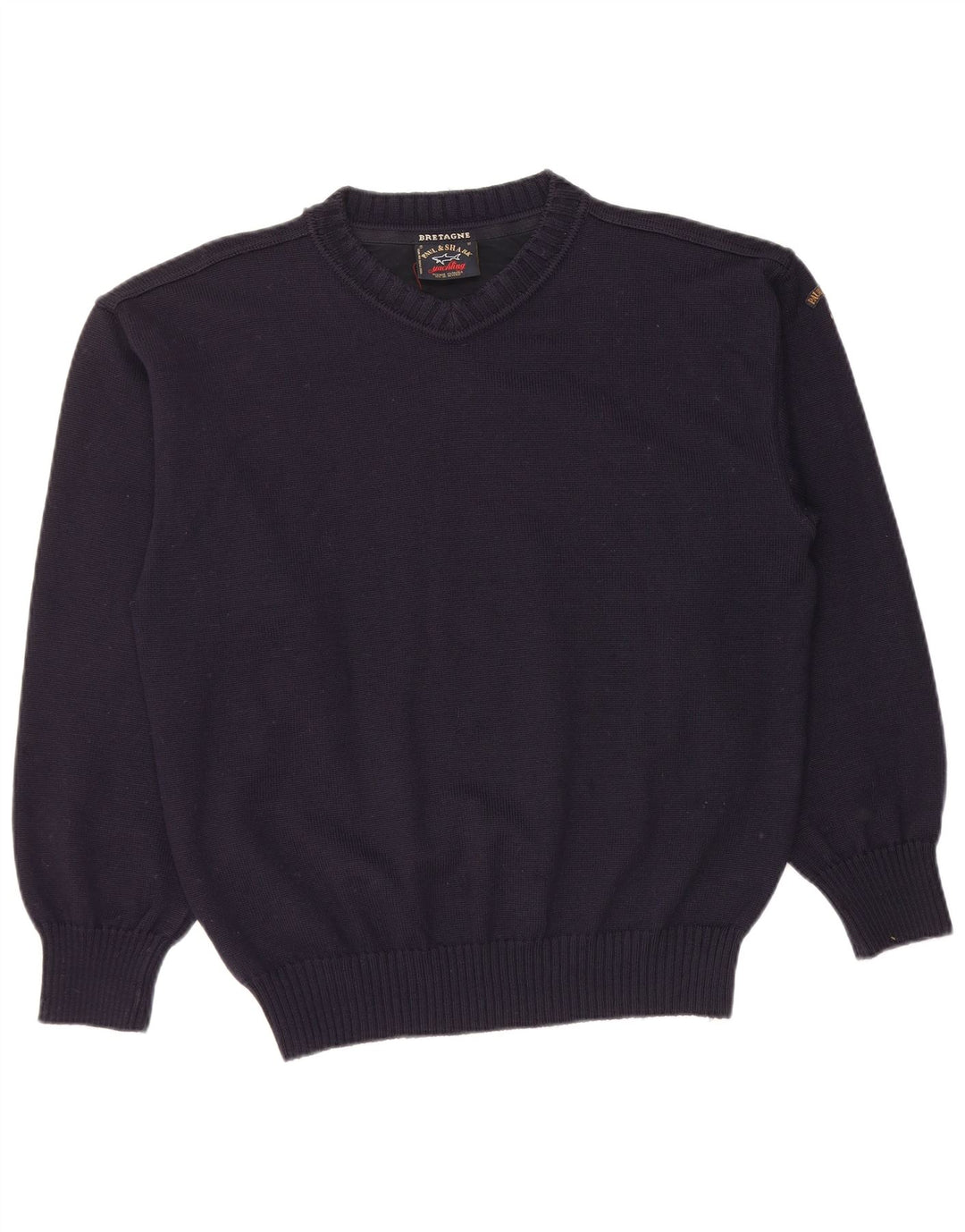 Suéter masculino PAUL & SHARK com decote em V médio azul marinho lã nova