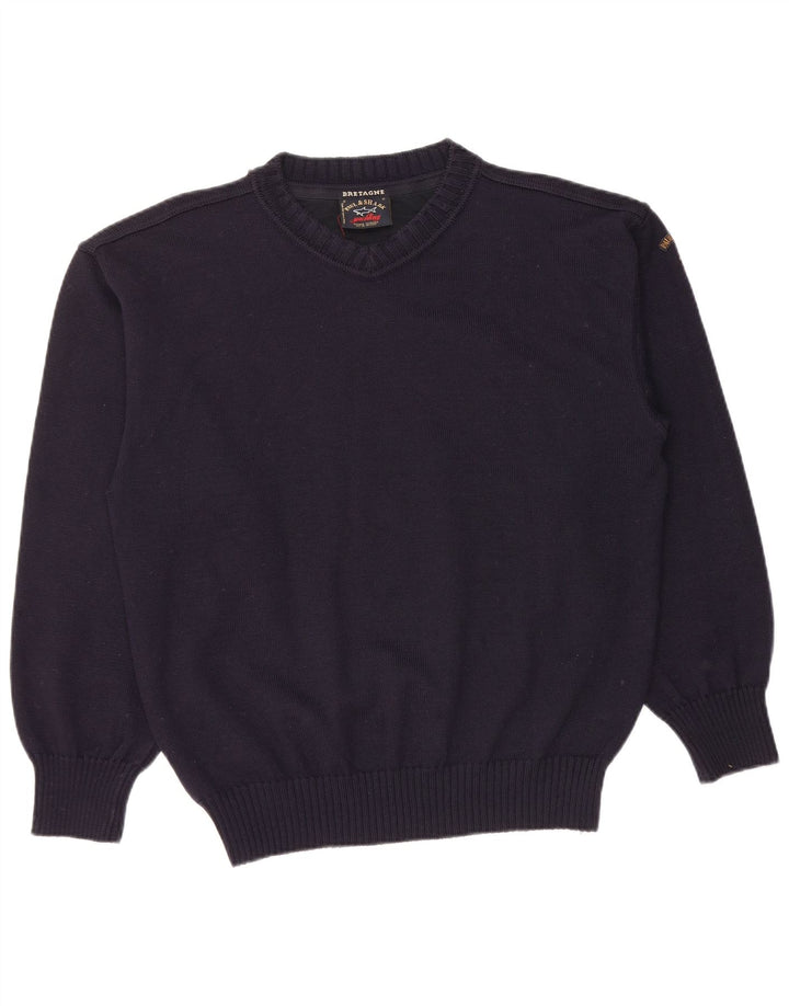 Suéter masculino PAUL & SHARK com decote em V médio azul marinho lã nova