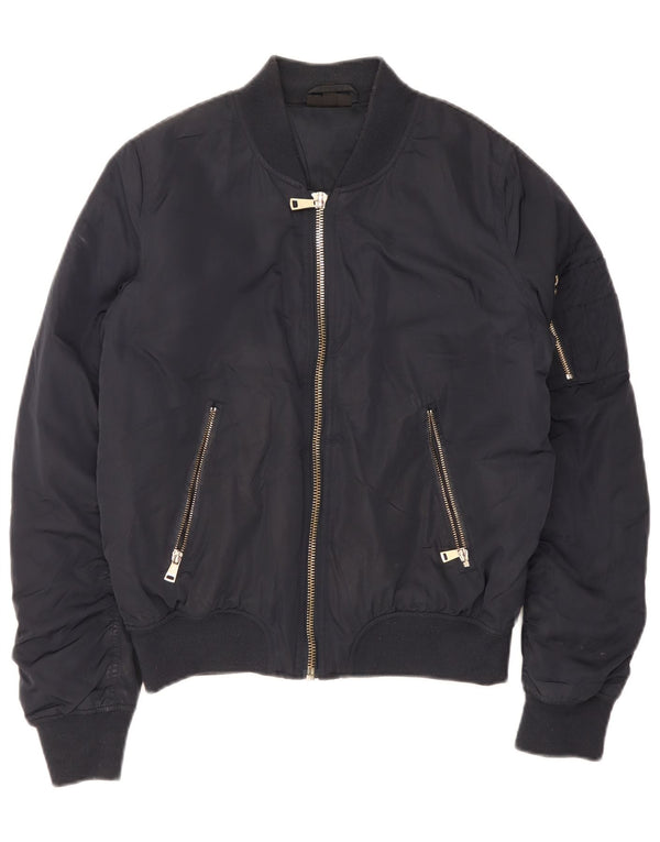 Jaqueta bomber feminina Topshop UK 12 poliéster azul marinho médio