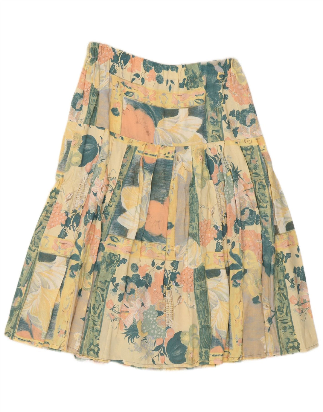 Saia plissada feminina VINTAGE W28 floral amarelo médio