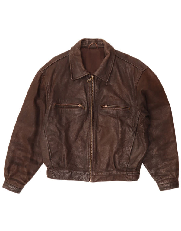 Jaqueta de couro masculina vintage IT 50 grande marrom
