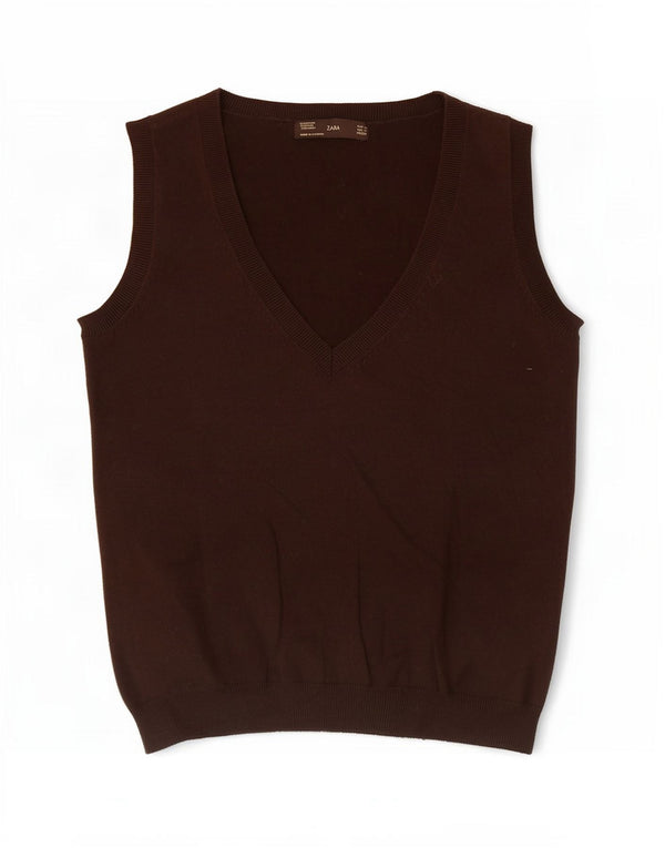 Zara Womens Vest Tank Top UK 12 Médio Algodão Marrom