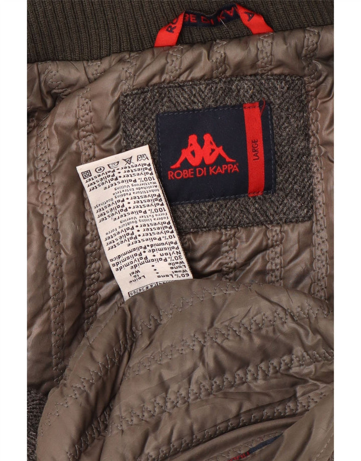 Jaqueta utilitária masculina acolchoada Kappa UK 40 grande cinza espinha de peixe clássica