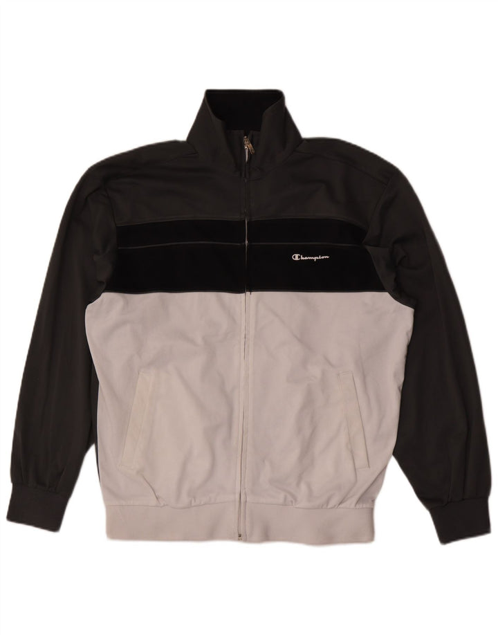 Jaqueta masculina de agasalho Champion cinza médio colorblock poliéster