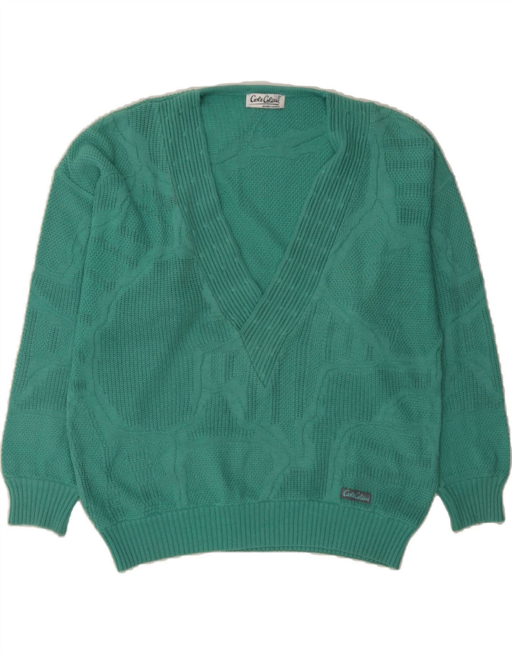 VINTAGE Womens V-Neck Jumper Sweater IT 50 XL Green Cotton Vintage Vintage and Second-Hand Vintage from Messina Hembry 