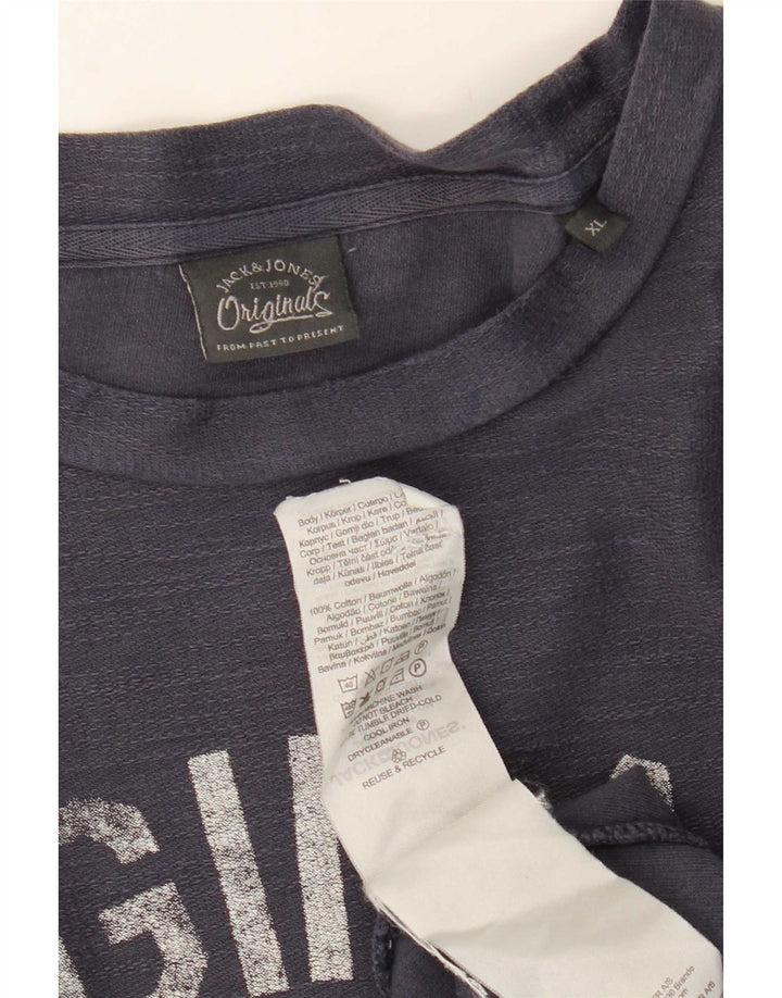 Jack & Jones Camiseta masculina gráfica de manga comprida XL azul marinho algodão