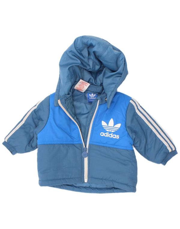 Jaqueta acolchoada com capuz gráfico Adidas para meninos de 3 a 6 meses azul colorblock
