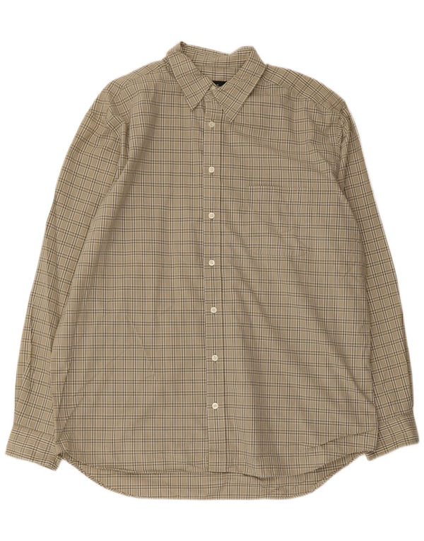 Camisa alta masculina EDDIE BAUER grande algodão xadrez cáqui