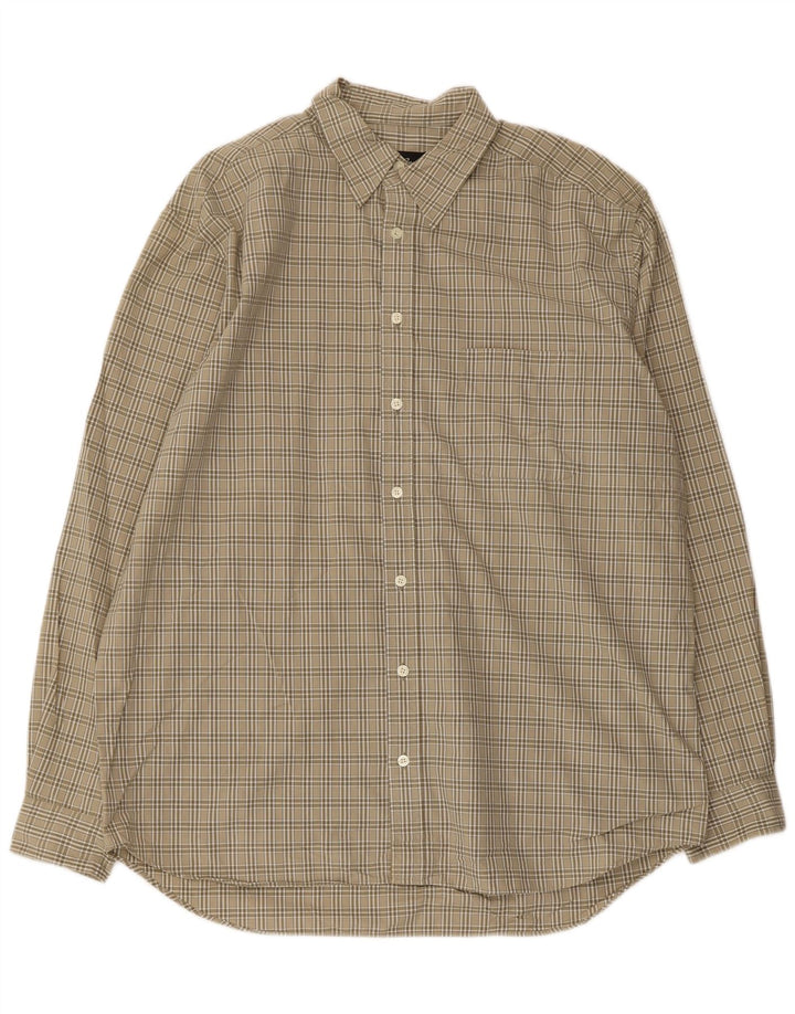 Camisa alta masculina EDDIE BAUER grande algodão xadrez cáqui