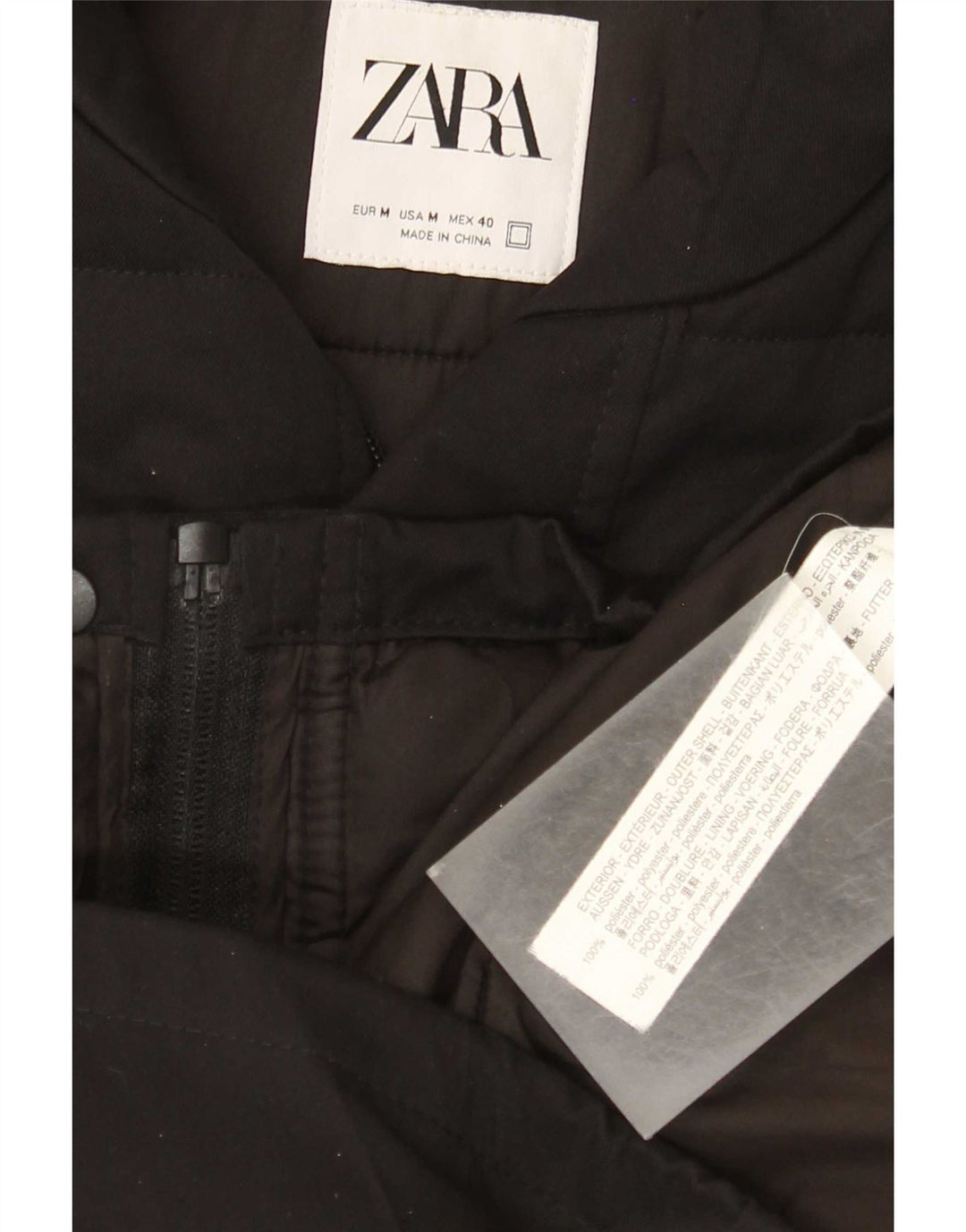 Zara Colete acolchoado masculino UK 38 poliéster preto médio