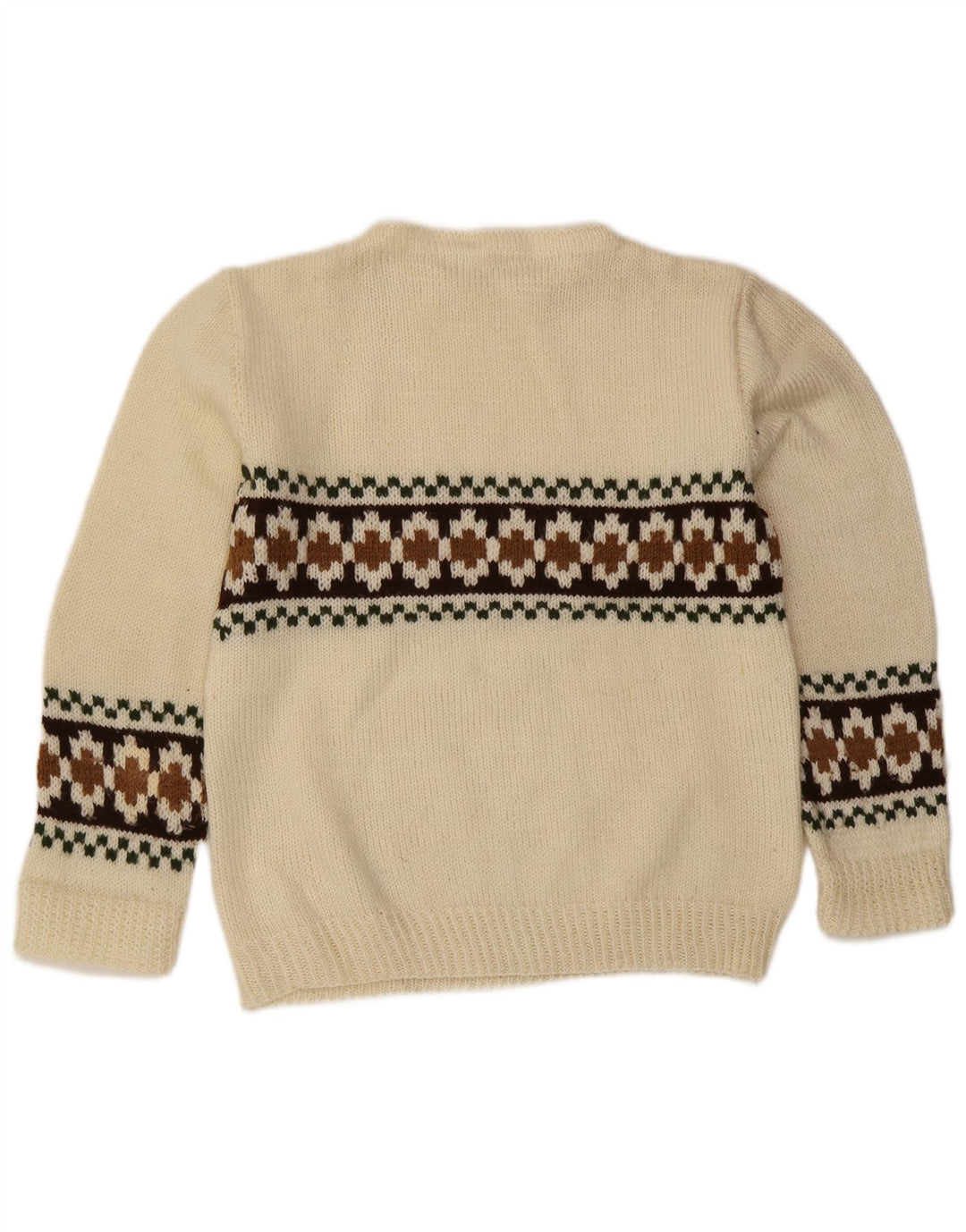 Suéter vintage masculino com gola redonda, pequeno off white Fair Isle