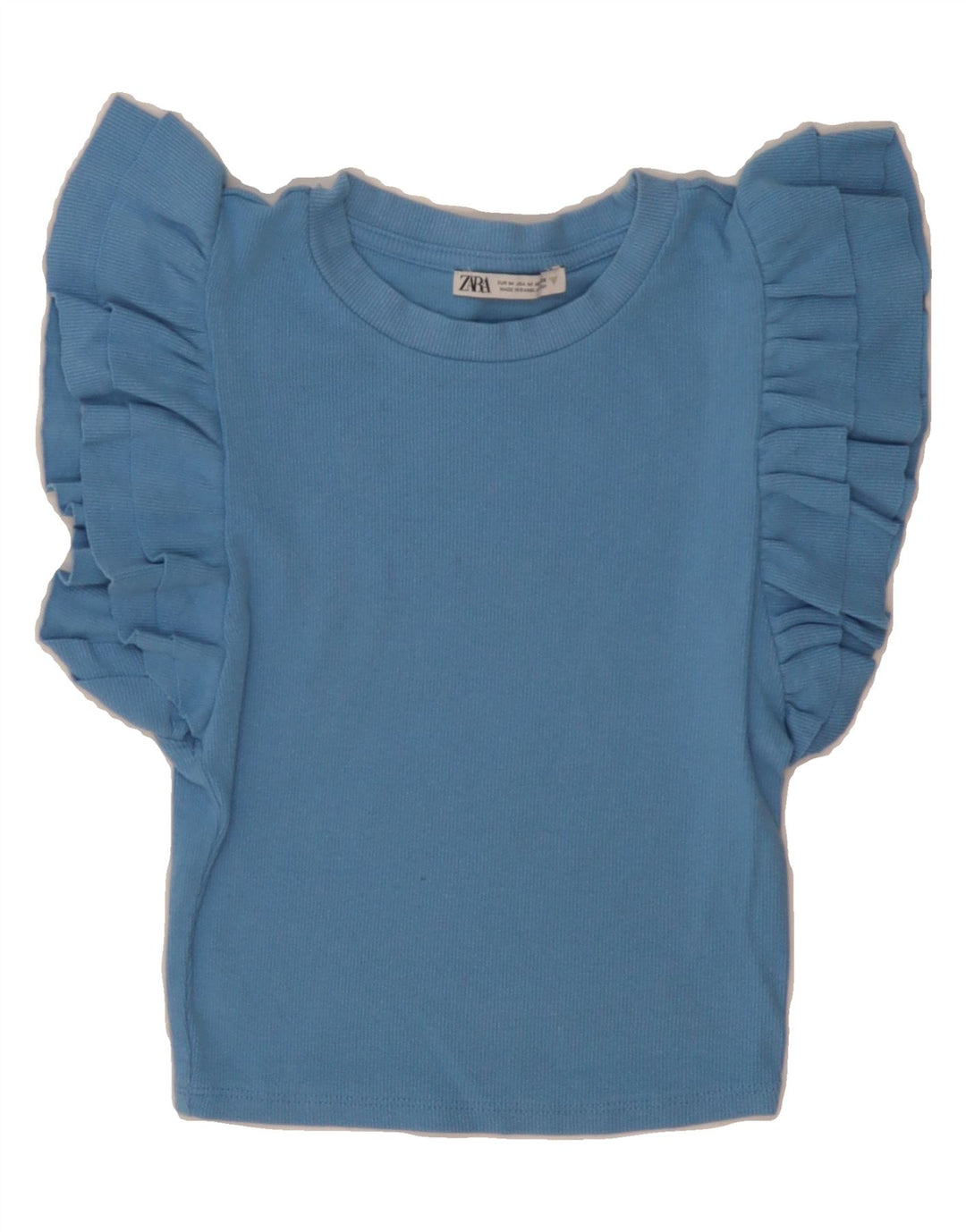ZARA Womens Crop Blouse Top UK 12 Medium Blue Cotton Vintage Zara and Second-Hand Zara from Messina Hembry 