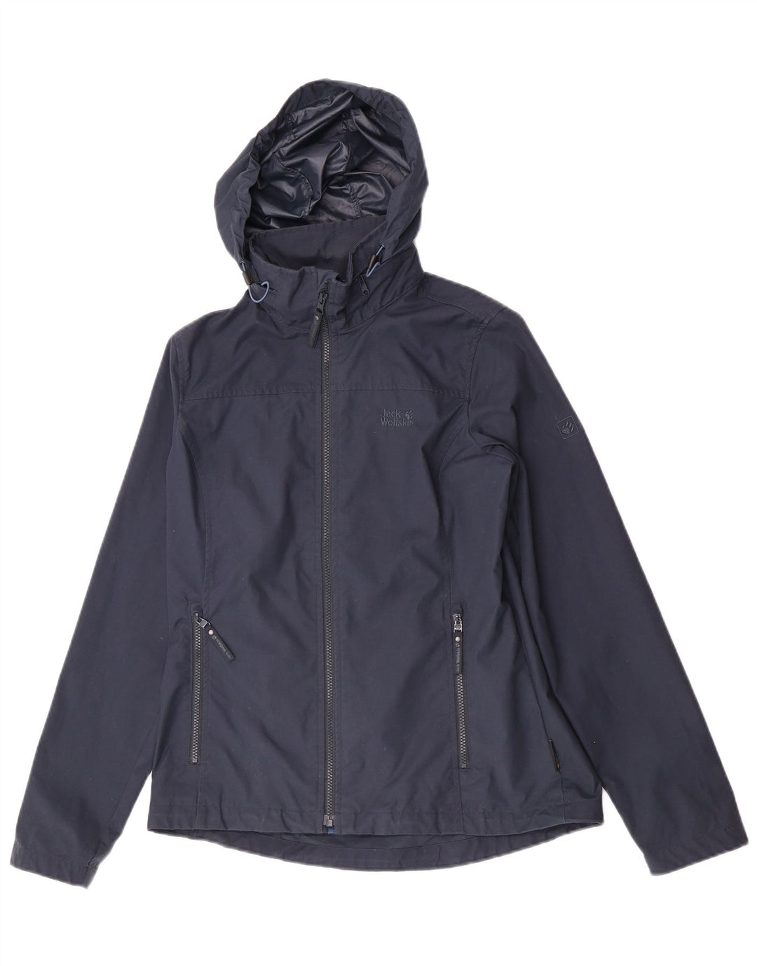 Jaqueta corta-vento feminina com capuz Jack Wolfskin Reino Unido 12 médio azul marinho