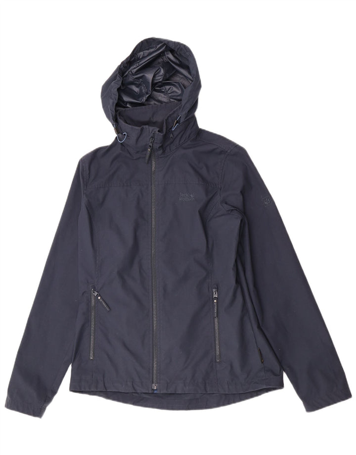 Jaqueta corta-vento feminina com capuz Jack Wolfskin Reino Unido 12 médio azul marinho