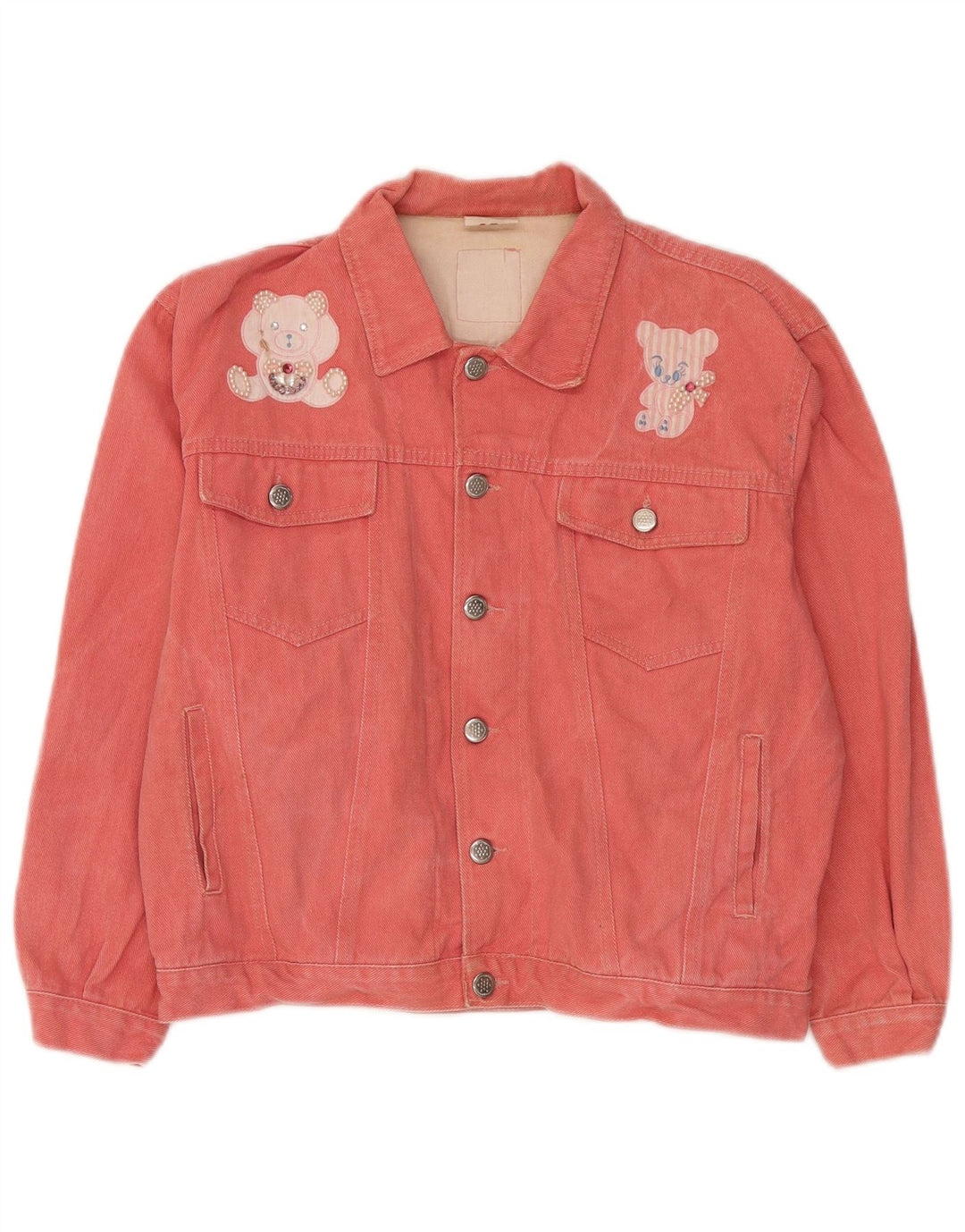 Jaqueta jeans feminina vintage Teddy Bear gráfica IT 42 algodão rosa médio