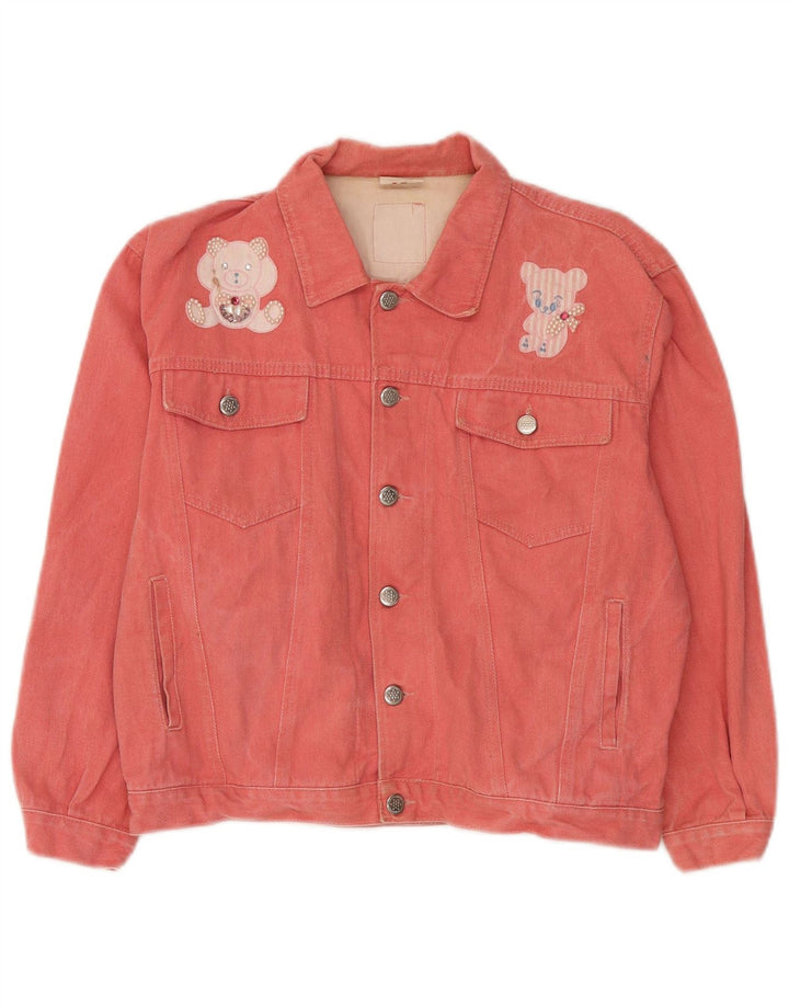 Jaqueta jeans feminina vintage Teddy Bear gráfica IT 42 algodão rosa médio